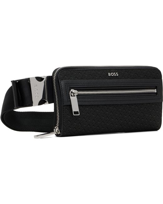 Boss Black Bonded Leather Belt Bag for men