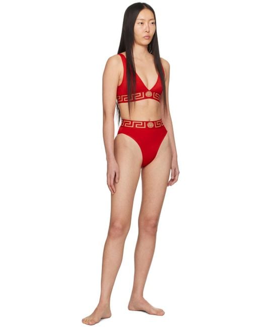 Versace Red Greca Border Bikini Top