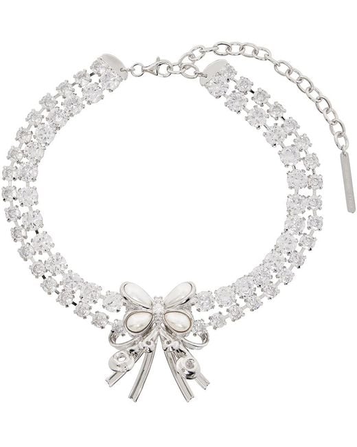 ShuShu/Tong Metallic Silver Pearl Butterfly Flower Necklace