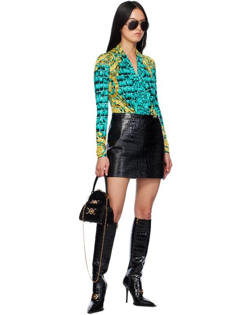 Versace Black Croc-effect Leather Miniskirt