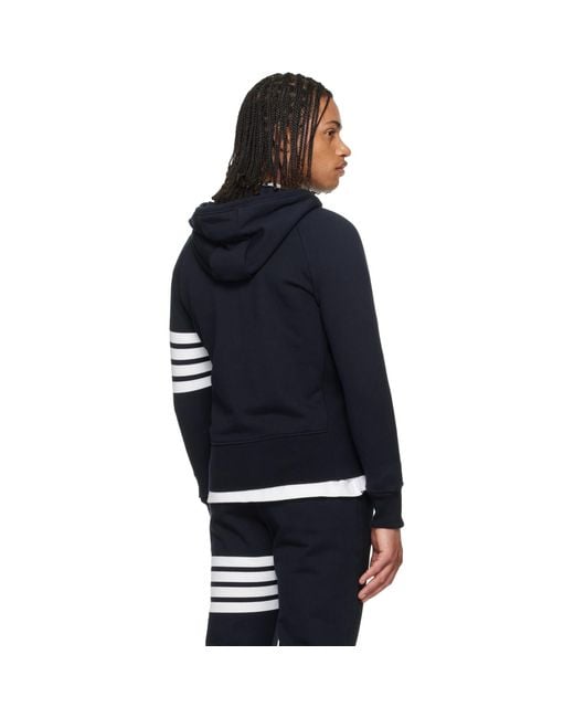 Thom Browne Blue Classic Loopback 4-Bar Zip-Up Hoodie for men
