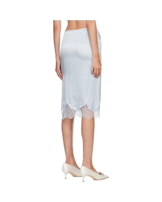 R2W Blue Milena Silk Lace Midi Skirt