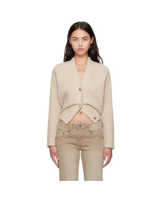R13 Natural Split Hem Ribbed Cardigan
