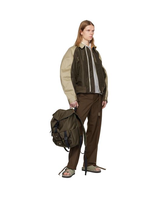 Sacai Black Khaki Nylon Backpack for men