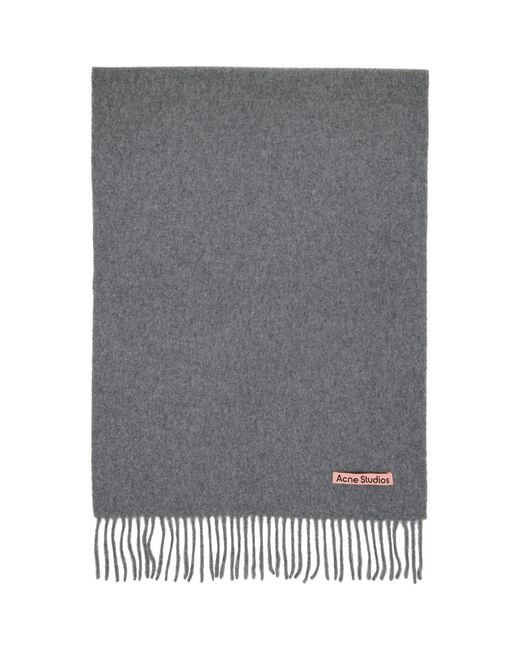 Acne Gray Fringe Wool Narrow Scarf