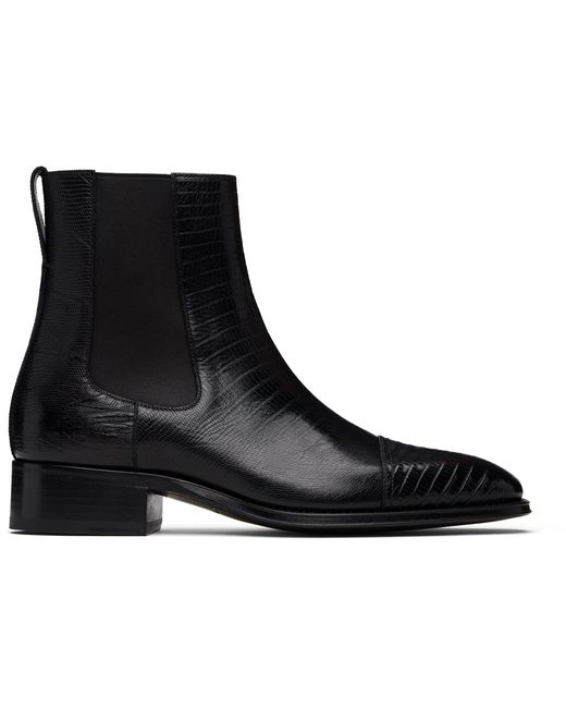 Tom Ford Black Printed Tejus Chelsea Boots for men