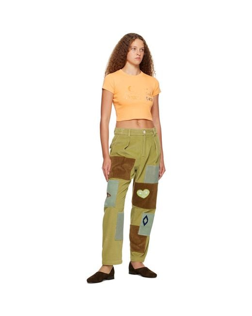 The Elder Statesman Green Patch Trousers