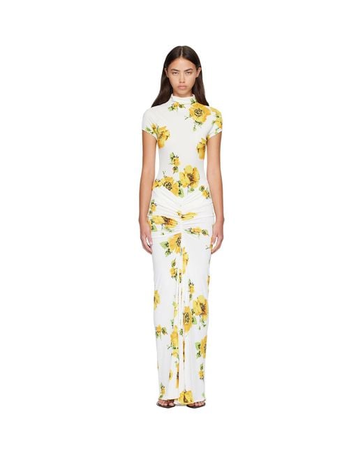 Alaïa Metallic Draped Printed Maxi Dress