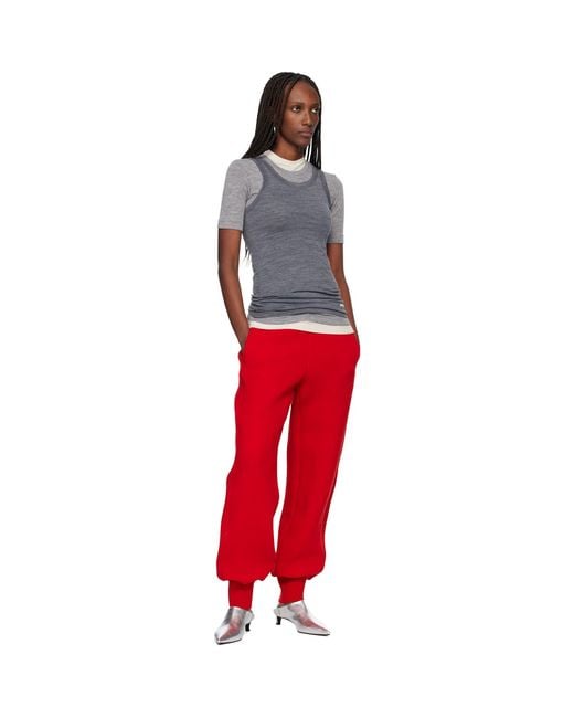 Jil Sander Red Wool Crepe Double Face Lounge Pants
