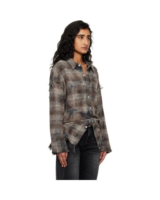 R13 Black Shredded Seam Drop Neck Shirt