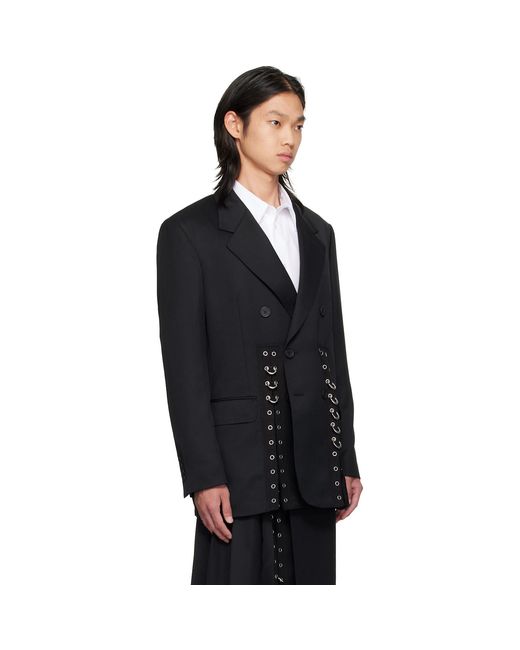 Simone Rocha Black Double Breasted Grommet Ring Hem Slice Blazer for men