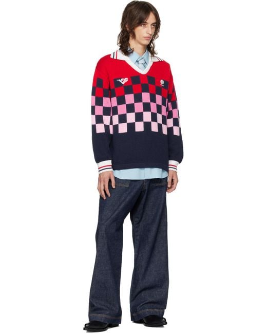 rice nine ten Red Checkrd Soccer Jersey Sweater for men