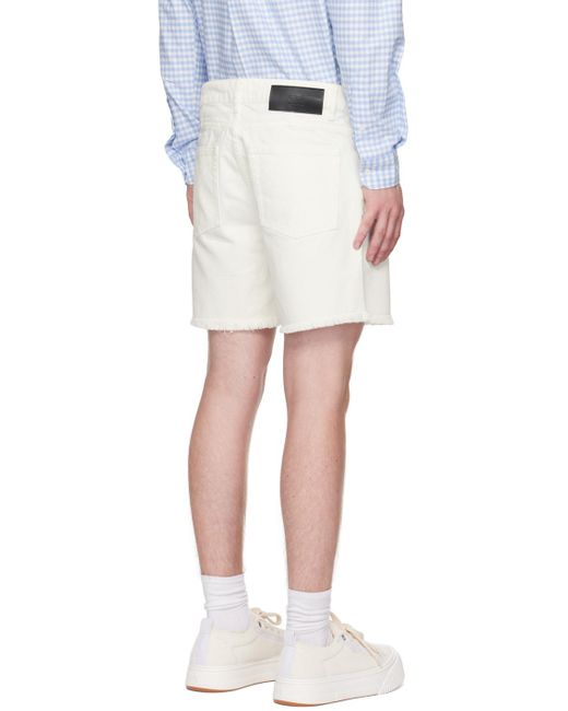 AMI White Frayed Denim Shorts for men