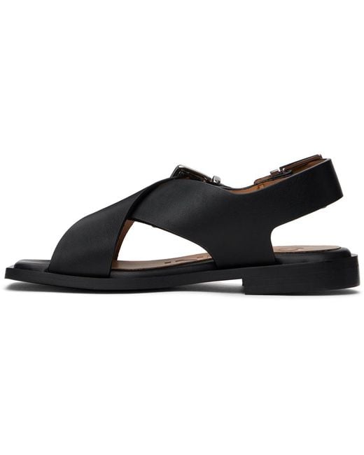 Ganni Feminine Buckle Cross Strap Sandals in Black | Lyst