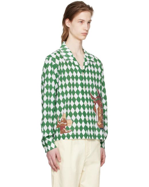 Chemise vert et blanc à motif argyle et à images Bode pour homme en coloris Green