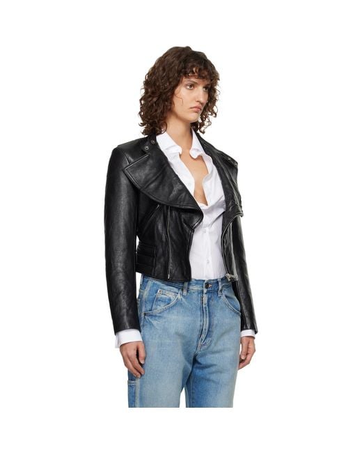 Maison Margiela Black Folded Collar Leather Jacket