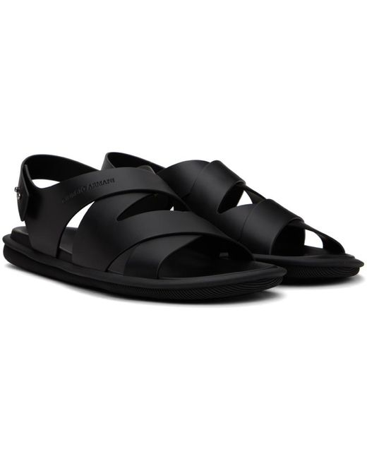 Giorgio Armani Black Criss-Crossing Sandals for men