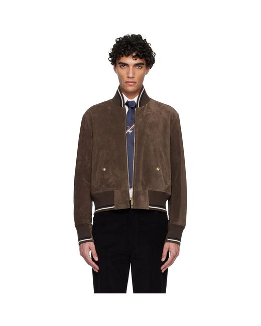 Thom Browne Black Knit Rib Blouson Suede Jacket for men