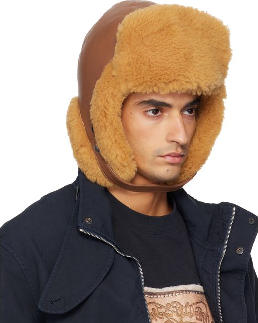 Acne Blue Shearling Aviator Hat for men