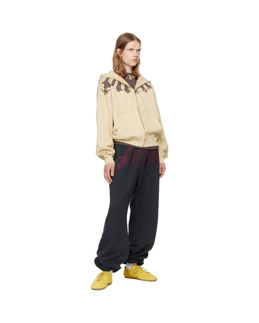 Palm Angels Natural Big Neck Logo Zip Hoodie for men