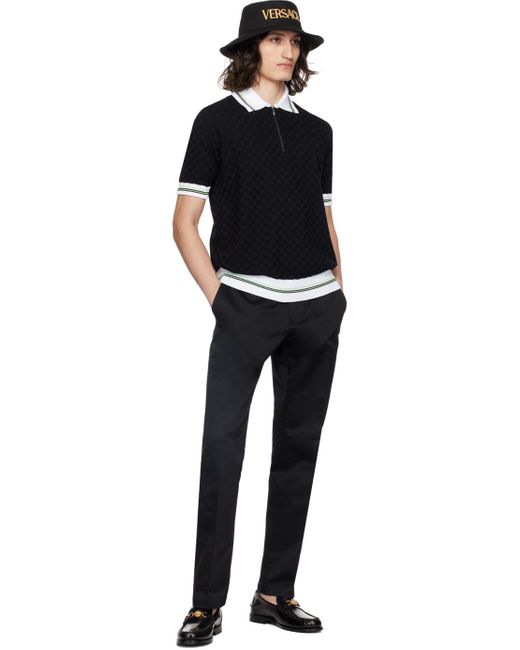 メンズ Versace &ホワイト Contrasto ニットポロシャツ Black