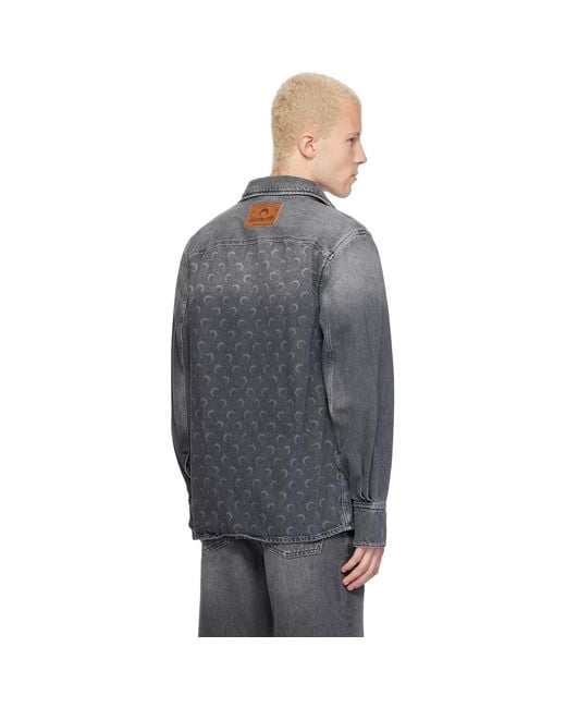 MARINE SERRE Gray Moon Laser Wash Ls Denim Shirt for men