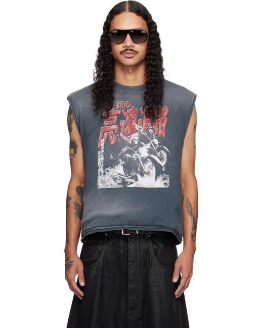 Lu'u Dan Black Wadded Sleeveless T-Shirt for men