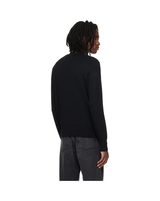 AMI Black Wool Contrasted Ami De Coeur Crewneck Sweater for men