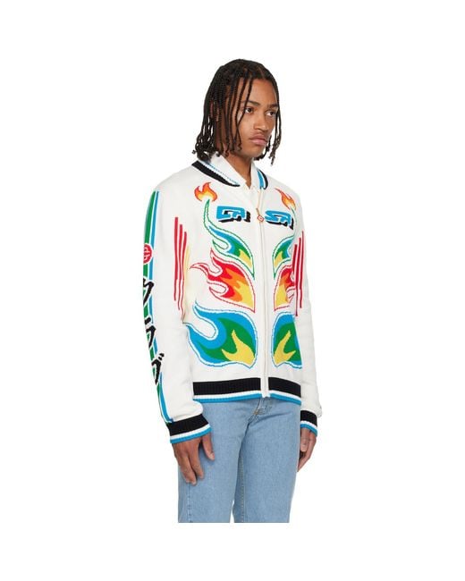 Casablanca White Flame Laurel Cotton Knit Casa Club Jacket for men
