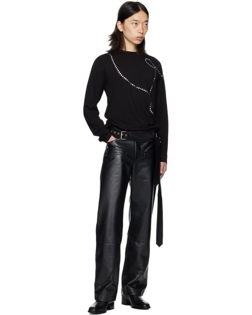 メンズ AV VATTEV ブラック Boot Cut Cuff レザーパンツ Black