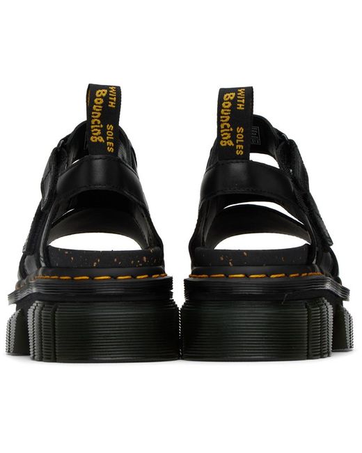 Dr. Martens Black Ricki Leather 3-Strap Platform Sandals