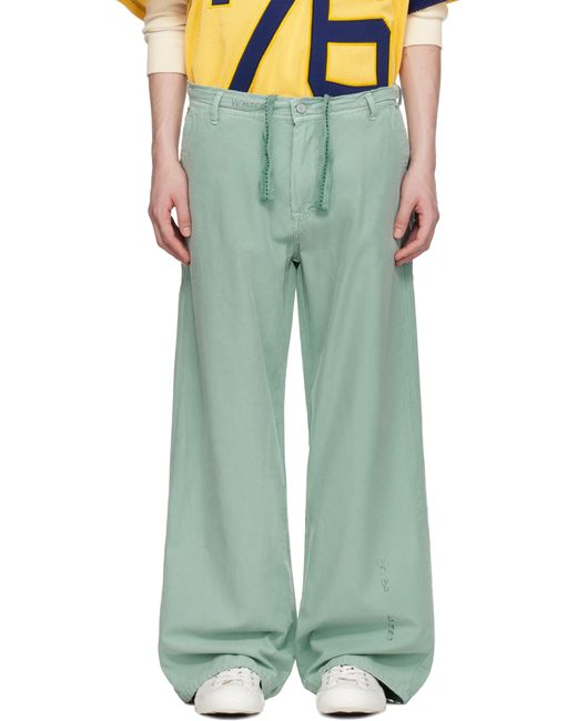 ERL Green Distressed Chino Woven Trousers for men