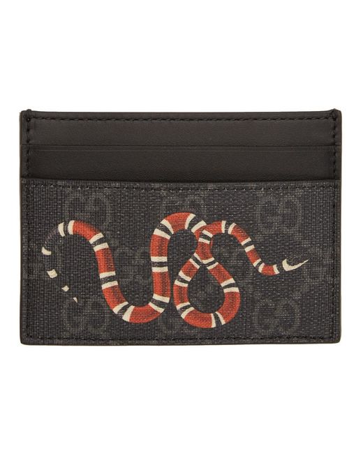 Gucci Black And Grey GG Supreme Snake Card Holder in Gray
