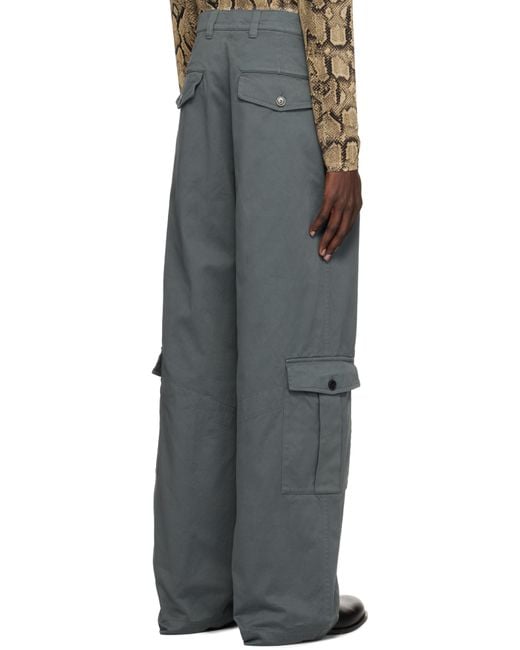 メンズ Dries Van Noten グレー ルーズ コットン カーゴパンツ Black