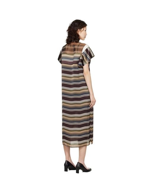 Sacai Black Horizontal Stripe Midi Dress