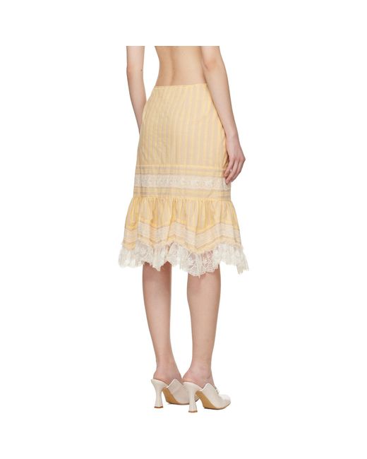 Anna Sui Natural Ruffle Lace Midi Skirt