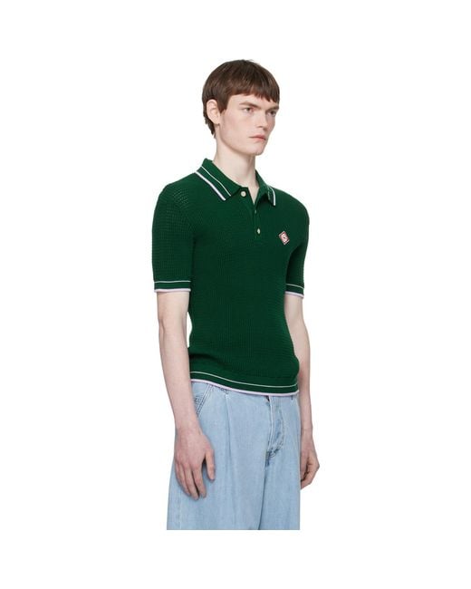 Casablanca Green Mock Mini Crochet Polo for men