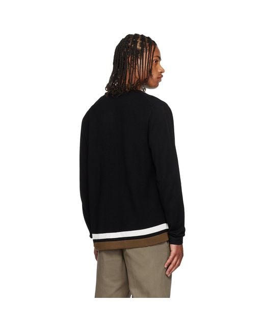 HUGO Black Button-Up Striped Cardigan for men
