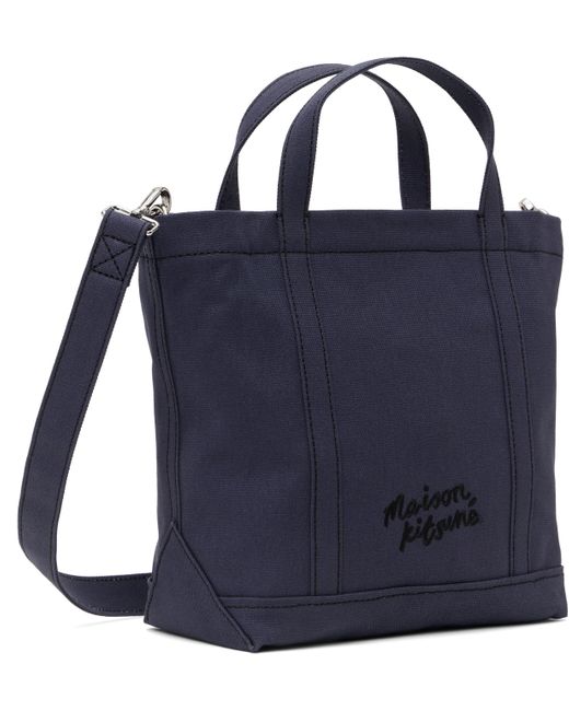 メンズ Maison Kitsuné ネイビー スモール フォックスヘッド トートバッグ Blue