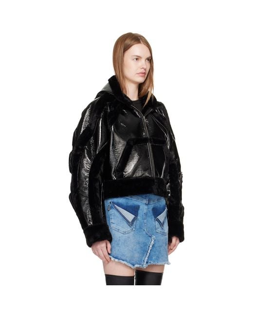 OTTOLINGER Black Fitted Multiline Faux-Fur Jacket
