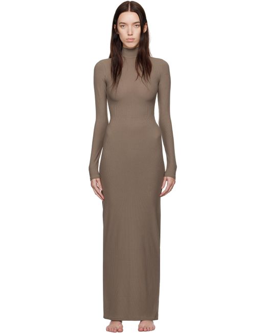 Skims Black Taupe Soft Lounge Turtleneck Maxi Dress