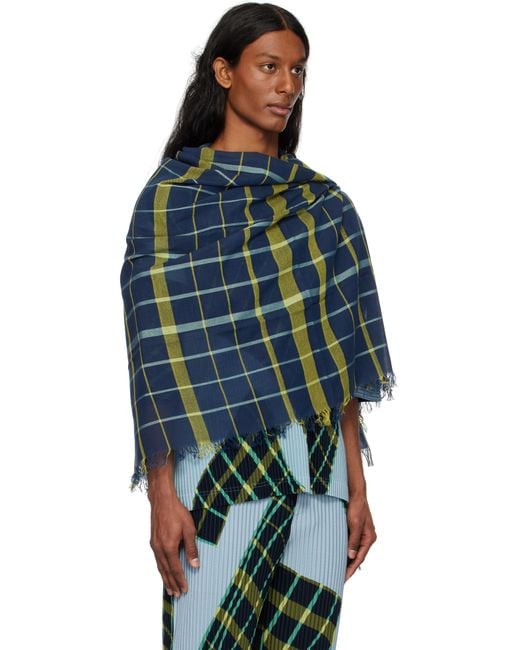 Homme Plissé Issey Miyake Blue Plaid Stole Scarf for men
