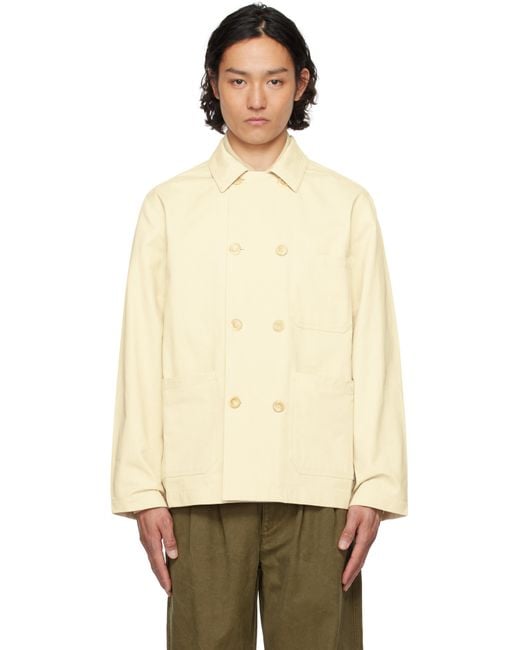 Drake's Natural Off- Double Breasted Chore Jacket for men
