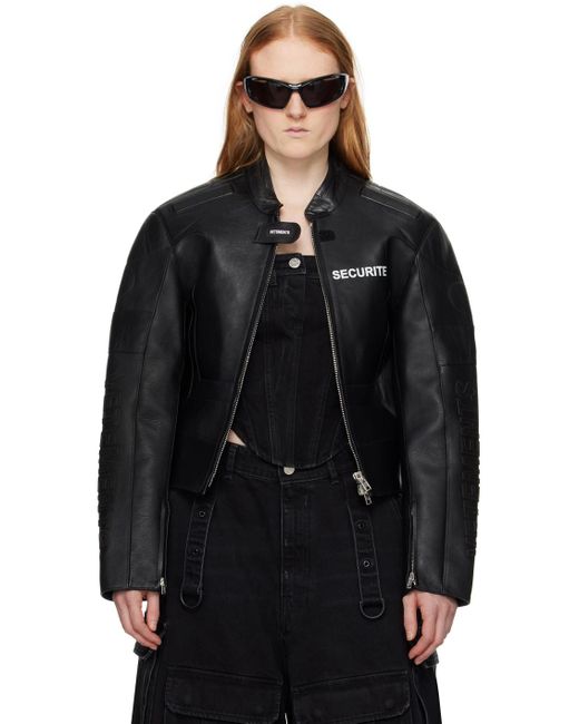 Vetements Black Securite Motorcross Leather Jacket for men