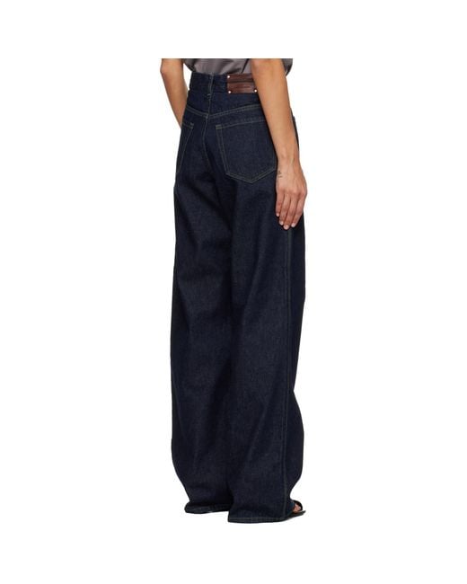 Dries Van Noten Blue Leather Patch Jeans