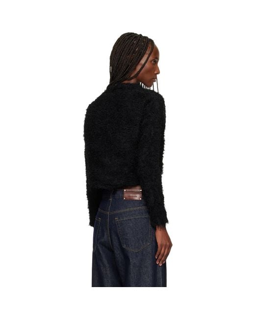 Issey Miyake Black Shifted Fuzzy Pleats Sweater
