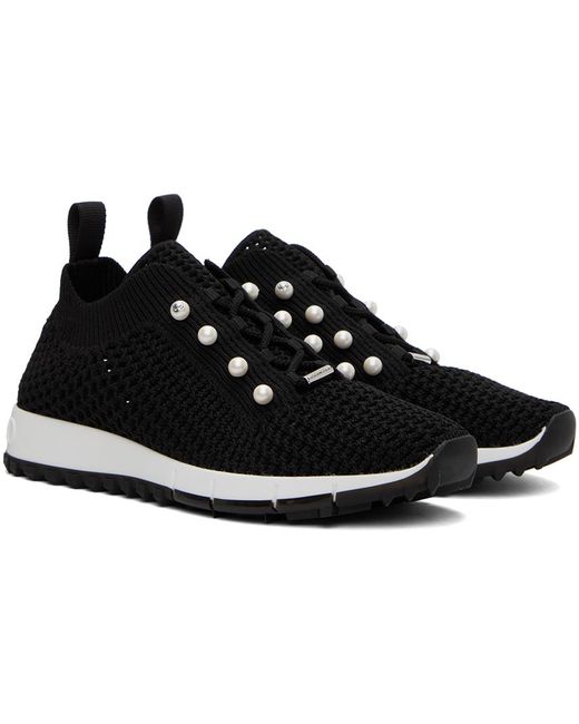 Jimmy Choo Black Veles Pearl-embellished Knitted Low-top Trainers 7.