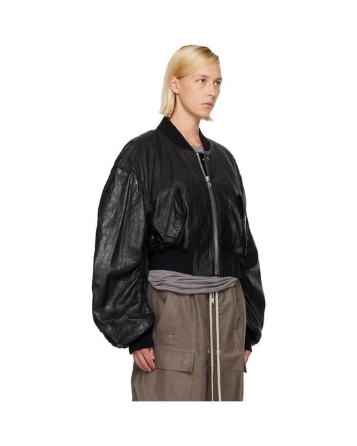 Rick Owens Black Tower Secchia Cropped Leather Flight Jacket
