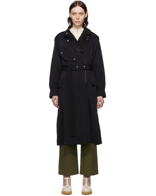 Victoria Beckham Wool Utility Trench Coat in Black - Lyst