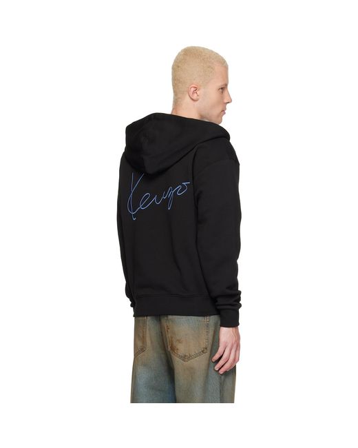 KENZO Black Paris Signature' Embroidered Zip Hoodie for men